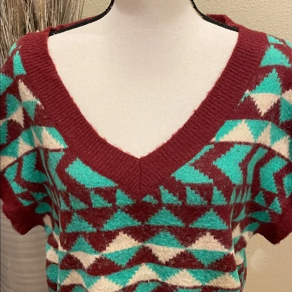 Free People Through The Motions Vest Green & Burgundy Brown Oversized Size Small - Picture 3 of 8